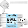 Adoreen 15 Ft Computer TV Replacement Power Cord White, Low Profile Flat Plug 18AWG 3-Prong AC Universal Power Supply Cable NEMA 5-15P to IEC 320 C13 for Printer, PC, Monitor TV LCD, ETL+Ties