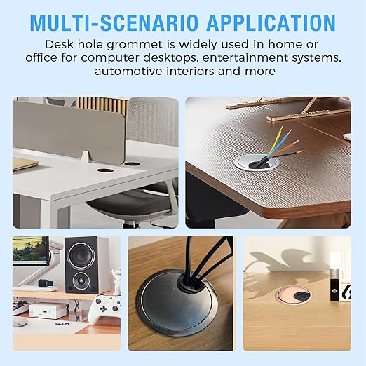 Desk Grommet 2-3/8" (60 mm), Desk Cord Hole Cover, Cable Grommet Metal Zinc Alloy Materilal, Desk Hole Grommet for Office and Home Table Cable, Detachable Cable Cord Organizer (Brushed Silver 1 Pcs)
