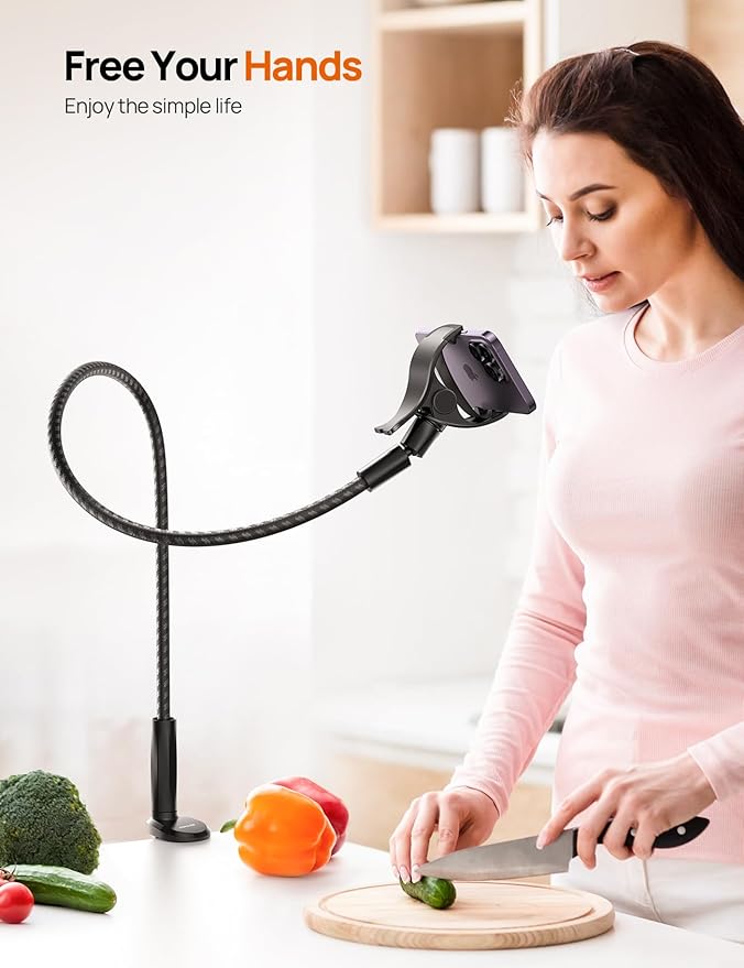 Gooseneck Phone Holder for Bed - [2025 Upgrade Nylon Braid] 38” Long Flexible Lazy Arm Clip, 360 Adjustable Overhead Phone Mount for iPhone 15 14 13 12 11 Pro Max Mini Plus, all 4-7" Cellphone
