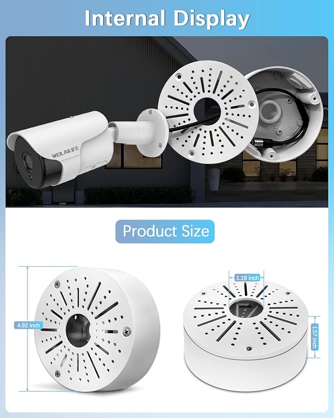 WEILAILIFE 【Compatible Almost All Cameras Type】 Universial Camera Junction Box Metal Universal Bullet Security Camera Junction Box Mount Bracket, Metal Indoor/Outdoor Camera Junction Box