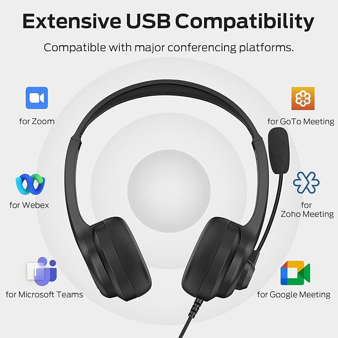 Monster VoiceLink 100 Wired Binaural Headset for PC/Laptop, Computer Headset Stereo Headphones with Microphone, Clear Talk USB-C Wired Headphone for Office, Telephone Counselling Services Work