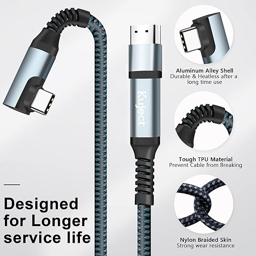 Kuject Link Cable 16FT Compatible for Quest 3S/3, Quest 2/Pro, Pico 4, Nylon Braided Accessories for Rift S/Steam VR Games, USB 3.0 Type C to C High Speed Data Transfer Charging Cord for Gaming PC