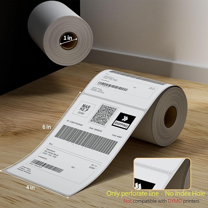 40 Rolls 4" x 6" Direct Thermal Printer Label, 250 Labels/Roll, Total 10000 Thermal Shipping Labels, Strong Adhesive, Commercial Grade, Perforated, Compatible with Most Thermal Printers (NOT for DYMO)