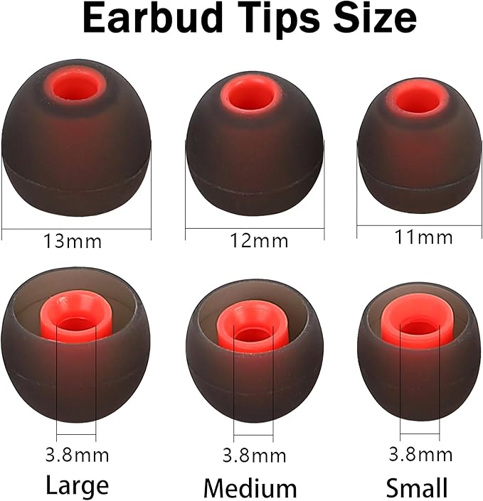 Replacement Earbud Covers - Silicone Ear Tips Fit Most In-Ear Earbuds (Inner Hole 3.8mm - 5.1mm) - 9 Pairs S M L