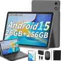 Android 15 Tablet, 26GB + 256GB (2TB Expandable), 10.1-inch Tablet with Keyboard, 8000 mAh Battery, BT 5.0, 5G WiFi, Widevine L1, 2-in-1 Tab with Mouse, Protective Case，Stylus (Black)