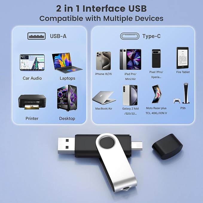 Customizable 64GB Flash Drive 10 Pack, ABLAZE Dual USB 2.0+ Type C Thumb Drives with Logo Personalized USB Memory Sticks (Mixed Colors)