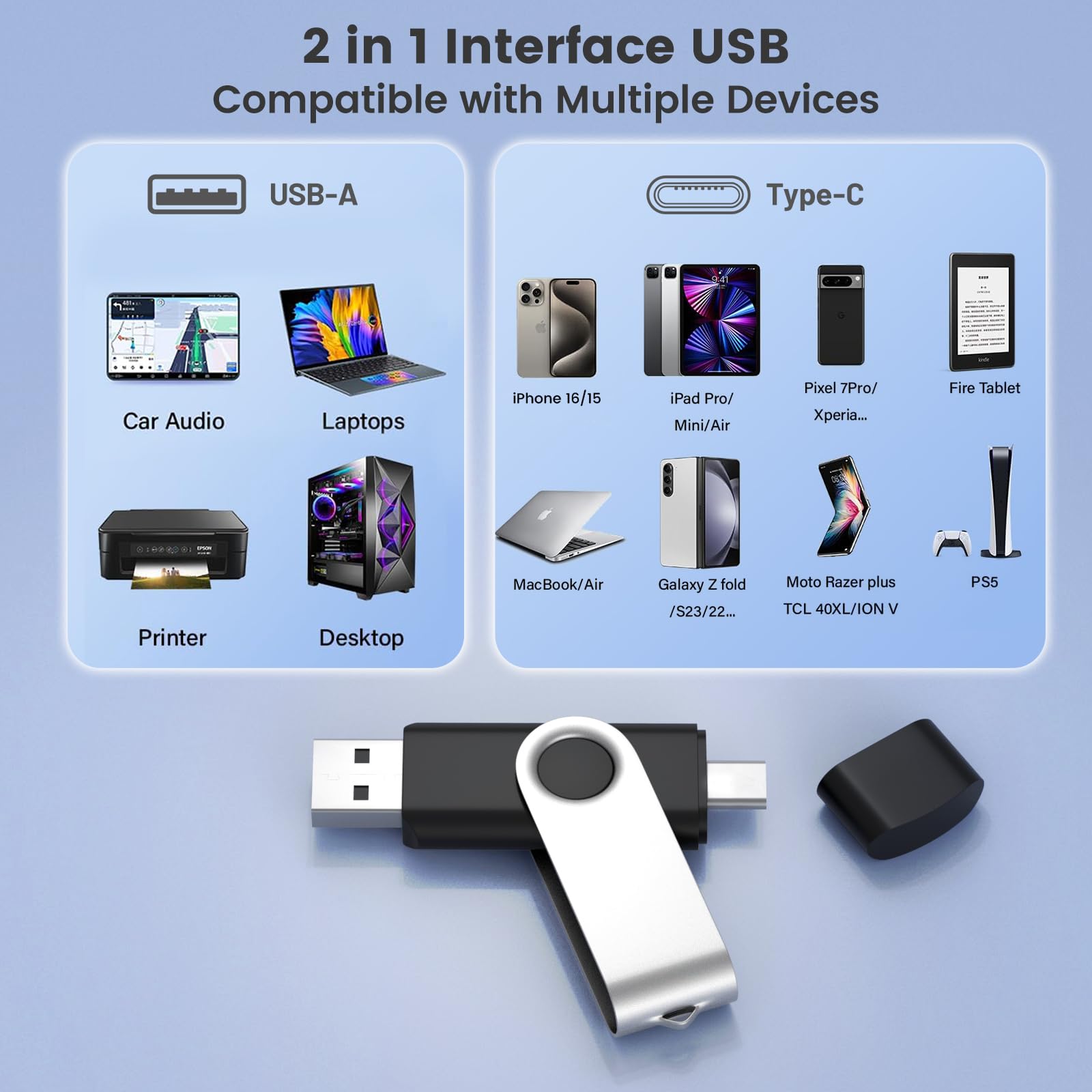 ABLAZE 8GB USB C Flash Drive 10 Pack, OTG USB 2.0 + Type C Memory Stick Dual Type C Thumb Drive Compatible with iPhone 17/16/15, Android Smartphone, Computers
