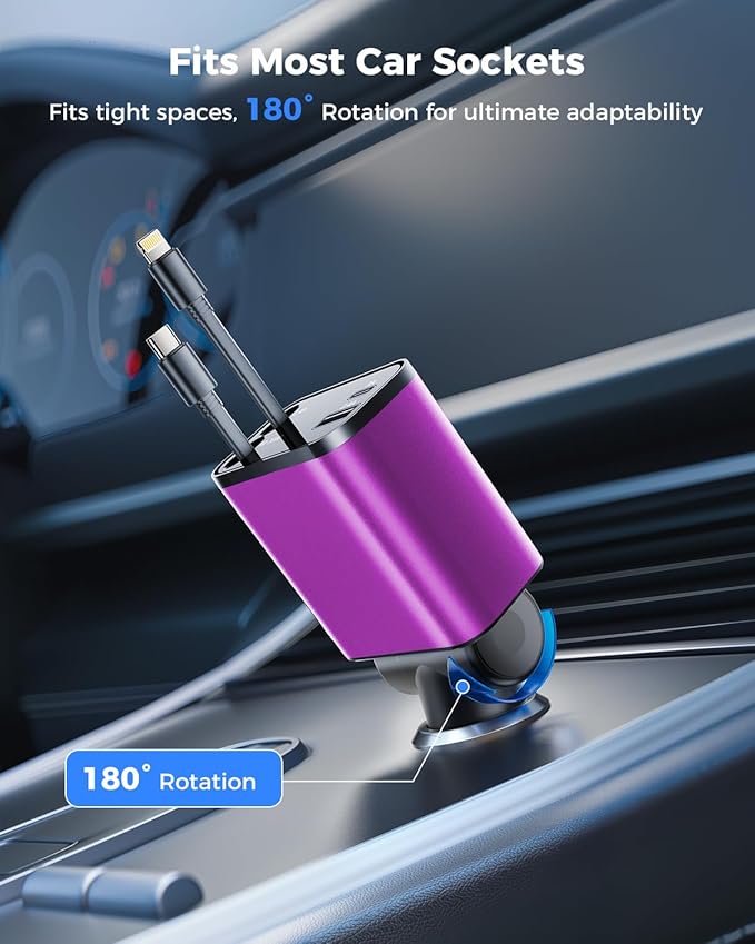 [2024 Upgraded] 4 in 1 Retractable Car Charger, SUPERONE Smaller Fast Car Phone Charger 69W with Cord, USB C and iPhone Car Charger Adapter, Compatible iPhone 15/15 Pro Max/14/13/12/11, Sumsung