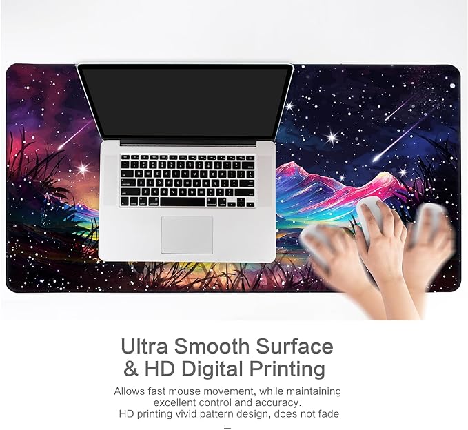 Lokigo Desk Pad Moon Meteor, Big Mouse Pad Mountains Boys Girls Extended Large Gaming Mouse Pad for Desk Non-Slip Rubber Base Stitched Edges DeskMat Work Office Laptop Keyboard DeskMatt