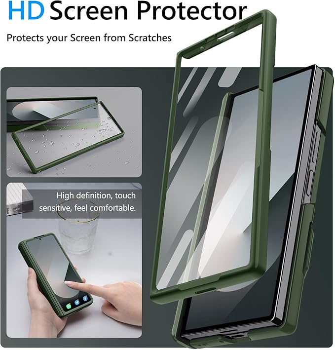 Vihibii for Samsung Galaxy Z Fold 6 Wallet Case with Card Holder & Camera Lens Cover & Hinge Protection & Front Screen Protector, Heavy Duty Rugged Phone Case for Samsung Galaxy Z Fold 6 5G, Green