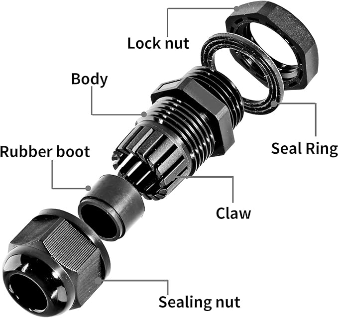 20 Pcs 3/4" NPT Nylon Cable Glands, IP68 Waterproof Adjustable Cord Grip Cable Connector Strain Relief Wire Protectors for 13-18mm Cable Diameter, Black