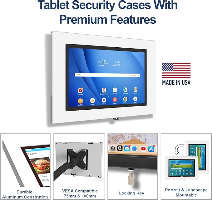 TABcare Locking Anti-Theft Metal Case for Samsung Galaxy TAB A7 10.4" Tablet for Kiosk, POS, Store, Show Display, Time Clock (TAB A7 10.4, White)