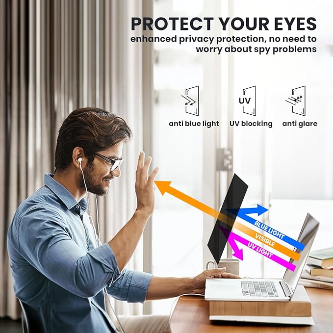 HD Laptop Privacy Screen 15.6 inch, Upgraded Laptop Privacy Screen for 16:9 Widescreen Removable Anti Glare Cover and Blue Light UV-Blocking Filter