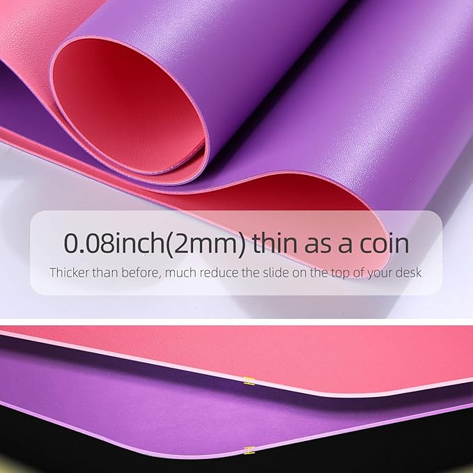 YSAGi Desk Mat, Mouse Pad,Waterproof Desk Pad,Large Mouse pad for Desk, Leather Desk Pad Large for Keyboard and Mouse,Dual-Sided Mouse Mat for Office (23.6" x 13.7", Aconite Violet+Eosine Pink)