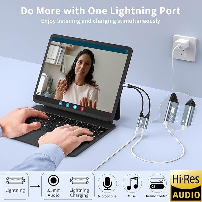 Magnetic Lightning to 3.5mm Headphone Jack Adapter, [Apple MFi Certified] 2 in 1 iPhone Headphone Adapter Aux Audio and Charger Adapter, iPad Headphone Adapter Charging Cable Splitter for iPhone 14 13