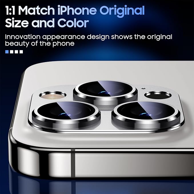 Uyiton for iPhone 13 Pro/iPhone 13 Pro Max Camera Lens Protector, [Strong Adsorption] [Drop Protection] Metal Ring Tempered Glass Rear Camera Screen Cover - Silver