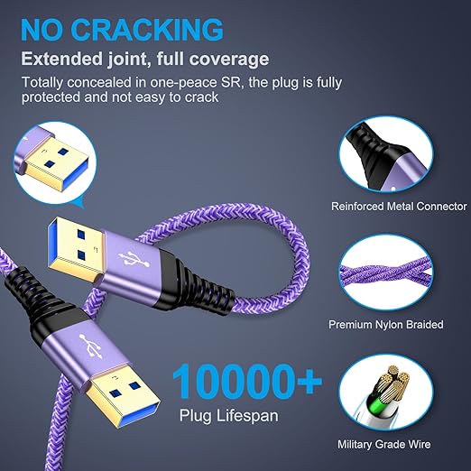 USB to USB Cable, 6FT USB 3.0 Male to Male Type A to Type A Cable Data Transfer USB Cord Double End USB Cable for Hard Drive Enclosures, Laptop Cooler, DVD Player, TV, USB 3.0 Hub, Camera, Set Up Box