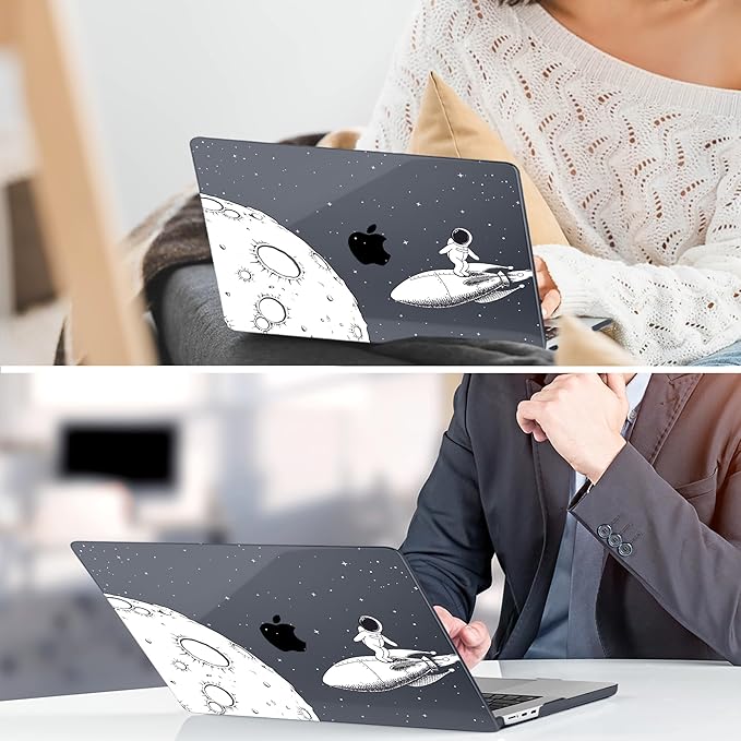 TWOLSKOO Compatible with M4 MacBook Air 13.6 inch Case 2025-2022 Release M4 A3240 M3 A3113 M2 A2681, Plastic Hard Shell & Keyboard Cover & Type C Adapter & Screen Protector, Flying Astronauts