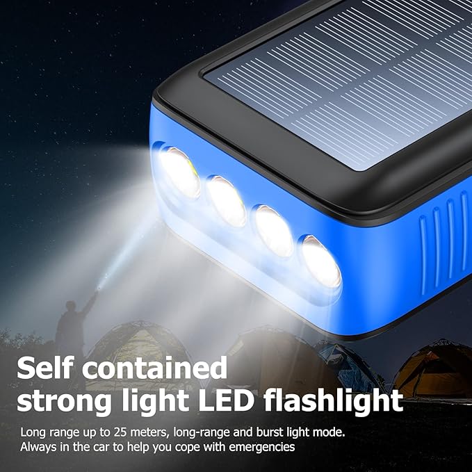 Solar Charger Power Bank 63200mAh, Portable Charger with Dual Outputs & Dual Inputs 4 LEDs Flashlight, Hand Crank Power Bank Fast Charging Battery Pack for Outdoor Camping Survival Gear