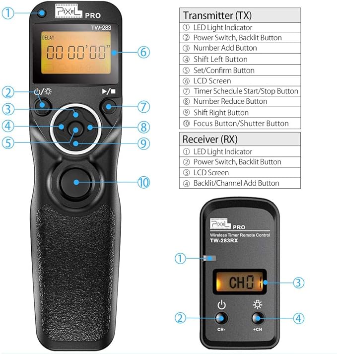 Wireless Remote Commander Shutter Release Cable Timer Pixel TW-283 S2 Wired Shutter Release Cable Compatible for Sony Alpha a7, a77II, a7R,a7RII, a7S, a5100, a6000