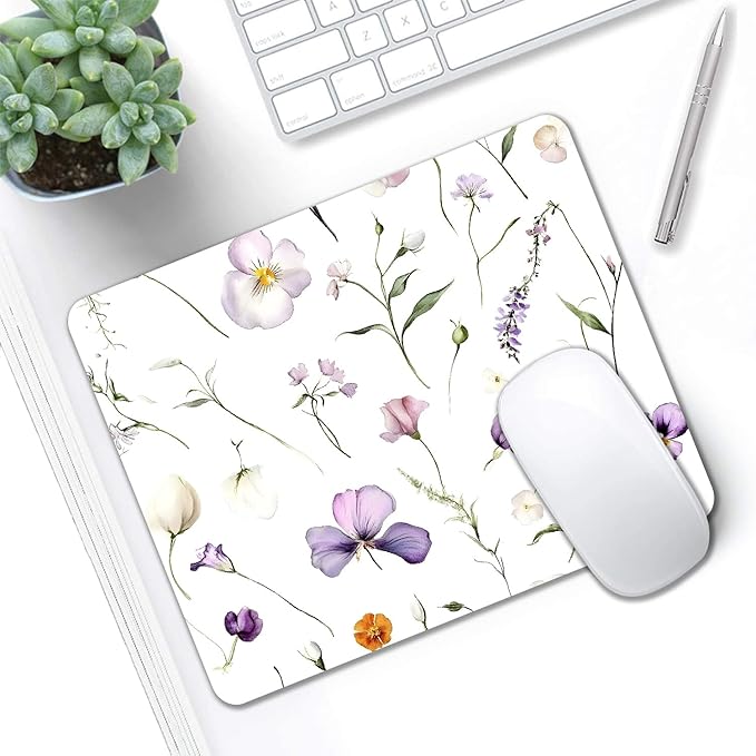 Mouse Pad, Abstract Wildflowers Flower Mouse Pads for Desk, 9.5" x 7.9" Non-Slip Rubber Base Computer Mousepad with Women, Portable Square Design for Wireless Mouse and Pad Laptop Office & Travel