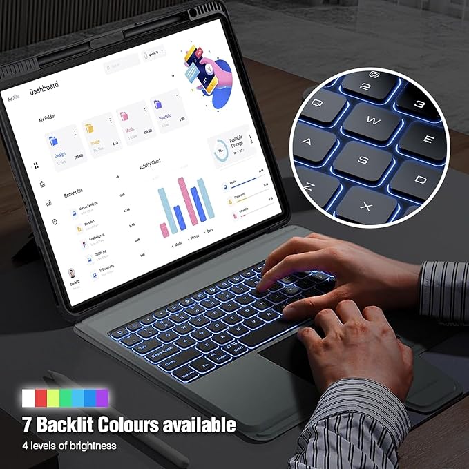 Nillkin for iPad A16 11th 10th Generation Case with Keyboard, Slide Camera Cover, 7-Colors Backlit Detachable Wireless Keyboard with Pencil Holder and Multi-Touch Trackpad for iPad (A16) 11th/10th Gen