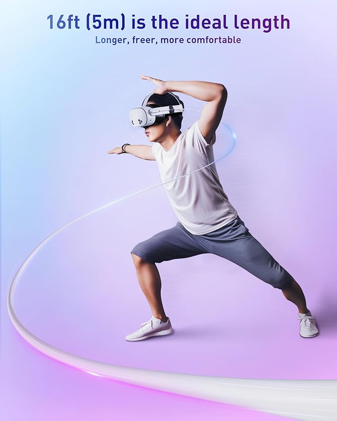 Maxonar VR Charging Link Cable 20FT (Next-Gen Chip) Compatible with Meta Quest 3S/Quest 3/Oculus Quest 2/Pico 4 Accessories and PC/SteamVR, Awesome Gift-5Gbps USB 3.0 to USB C Cable-White