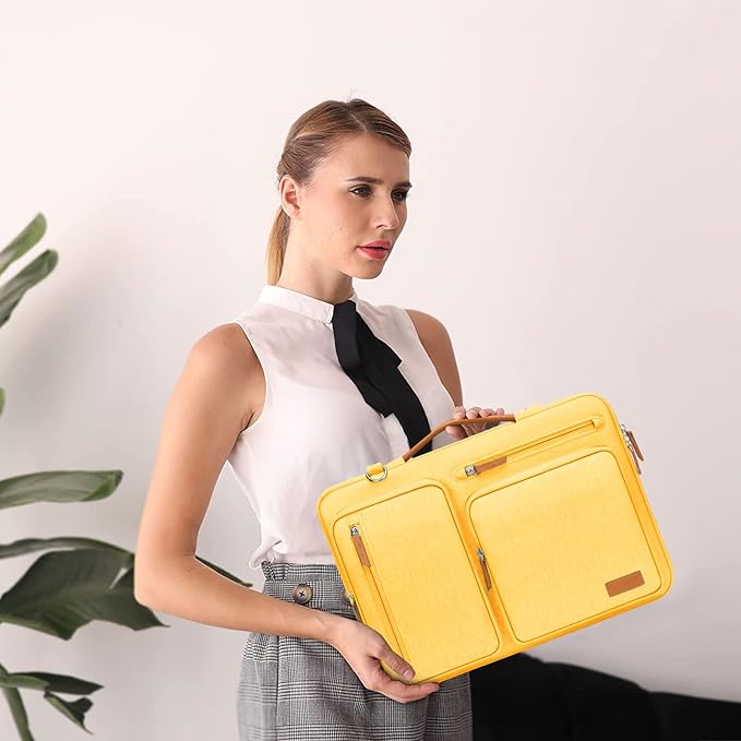 MOSISO 360 Protective Laptop Shoulder Bag,13-13.3 inch Computer Bag Compatible with MacBook, HP, Dell, Lenovo, Asus Notebook,Side Open Messenger Bag with 4 Zipper Pockets&Handle, Yellow