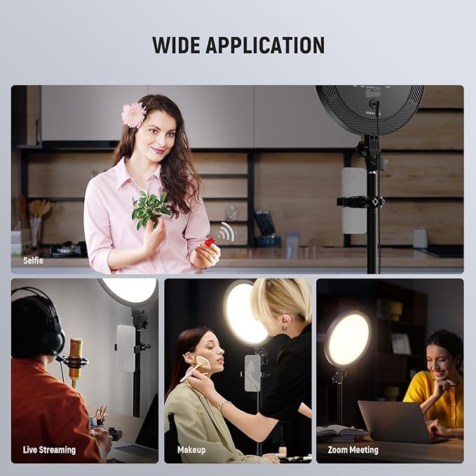 NEEWER Basics 12" 24W Large Ring Light with 68" Stand/Phone Holder/Remote for iPhone Video Recording Selfie Streaming Makeup Studio Photography, 3000K-6500K CRI98 Full Screen LED Panel Lighting, BR13