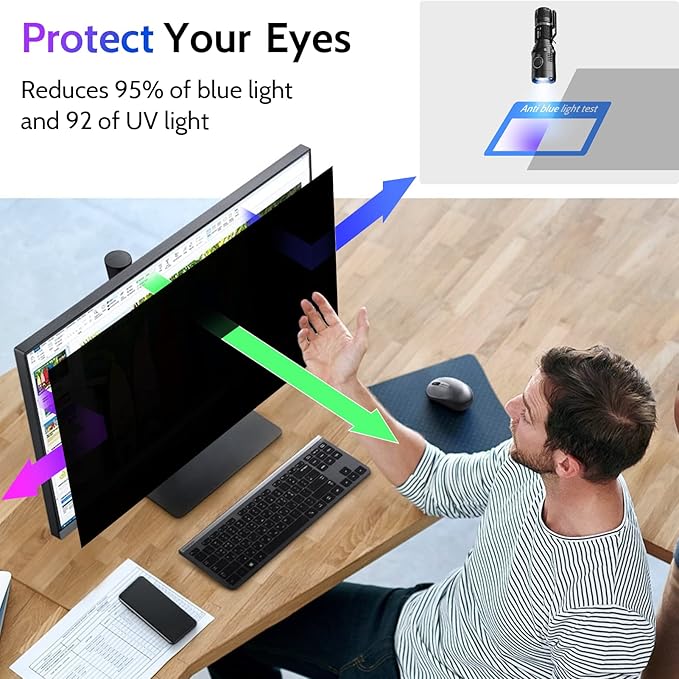 Privacy Screen for Computer Monitor 22 Inch 16:10 Aspect Ratio, Anti Blue Light Glare Removable 22 in Privacy Screen Filter Protective Film, HD 22 Inch Privacy Screen Protector for Monitor
