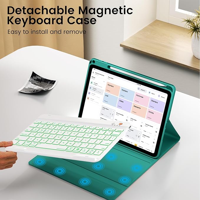 OYEEICE for iPad 9th Generation Case with Keyboard 10.2'' - 7 Color Backlit Wireless Keyboard Cover with Pencil Holder for iPad 9th/8th/7th Gen 10.2 inch, iPad Air 3rd Gen & iPad Pro 10.5" - Teal
