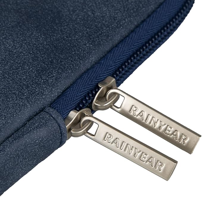 RAINYEAR 14 Inch Laptop Sleeve Protective Case PU Suede Leather Zipper Padded Cover Water Resistant Carrying Bag Compatible with 14" Notebook Computer Chromebook(Deep Blue)