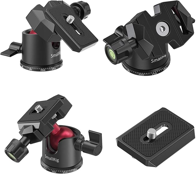 SmallRig Mini Ball Head, Tripod Head Camera 360° Panoramic with 1/4" Screw 3/8" Thread Mount and Quick Release Plate Metal Ball Joint for Monopod, DSLR, Phone, Gopro, Max Load 4.4lbs/2kg - BUT2665