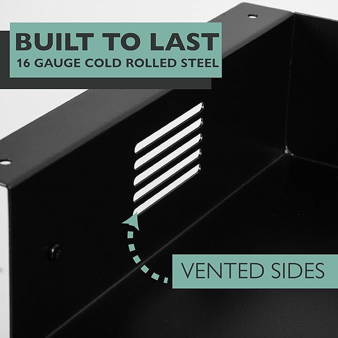 Ilyapa Under Desk CPU Mount, Steel Under Desk Computer Mount Vented Sides, PC Wall Storage, Laptop Stand, Shelf for Office Storage, 4x12x11 Inches