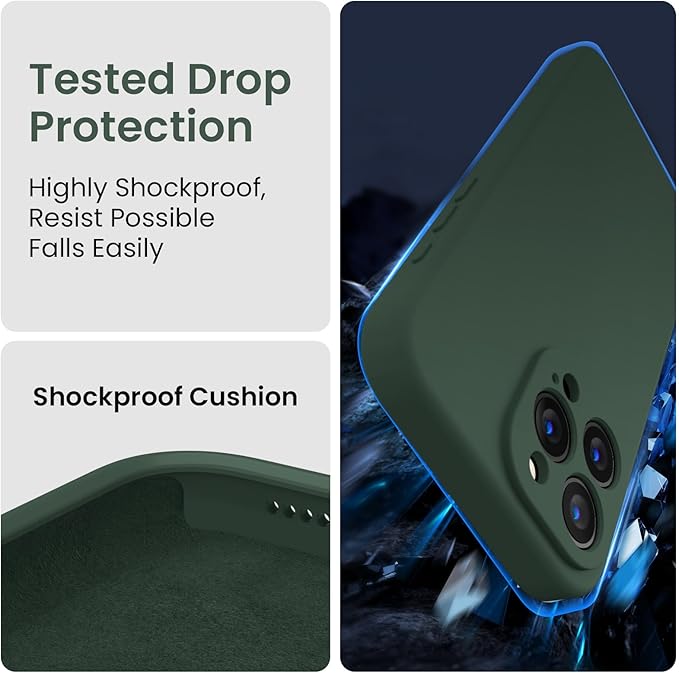 FireNova Designed for iPhone 15 Pro Case, Silicone Upgraded [Camera Protection] Phone Case with [2 Screen Protectors], Soft Anti-Scratch Microfiber Lining Inside, 6.1 inch, Alpine Green