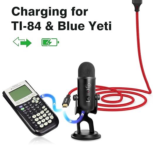 AGVEE 2 Pack 10ft Mini USB Cable, Braided Durable USB-A to Mini-B Charger Charging Cord for TI-84, Garmin GPS, Go-Pro Hero 4 3 2 HD, PS3 Controller, Canon Camera, Blue Yeti Microphone, Red
