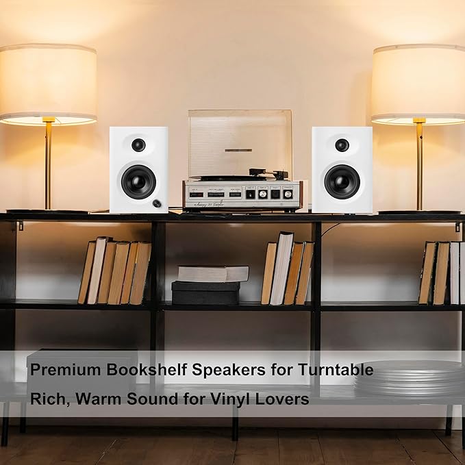 Computer Speakers for Desktop PC, 60W Powerful Sound with Deep Bass & Clear Treble – Compact Active Bookshelf Speakers for Home Office, Laptop, Music, Monitor (White, Pair)