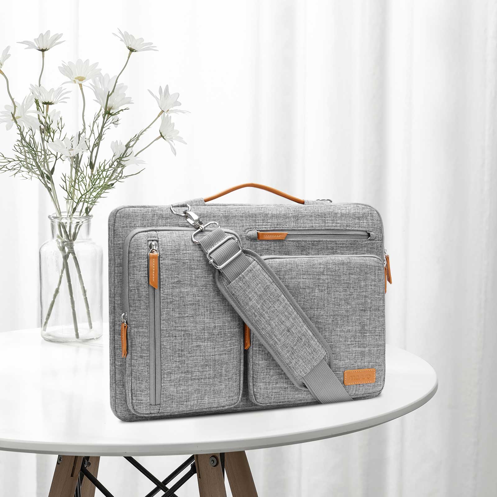 MOSISO 360 Protective Laptop Shoulder Bag,14 inch Computer Bag Compatible with HP Lenovo Dell ASUS Acer, HP, Dell Latitude, Lenovo,Side Open Messenger Bag with 4 Zipper Pockets&Handle, Gray