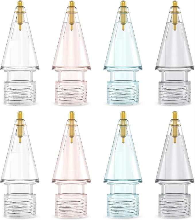 NIUTRENDZ 4 Pack Replacement Tips for Apple Pencil 2nd Generation and 1st Generation Fine Point Metal Tip, Wear-Resistant & Precise Control (Clear, Pink, Blue and Grey, 1.05mm + 1.95mm)