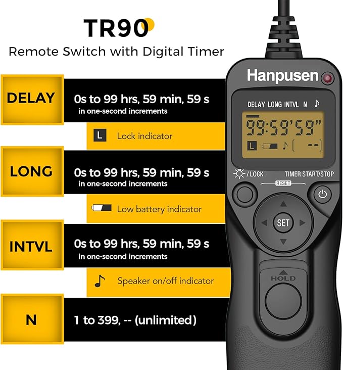 Camera Wired Intervalometer Remote Control, Cameras Timer Shutter Release Compatible with Canon EOS R5, 6D Mark II, 7D Mark II; Replaces RS-80N3 Shutter Release Cords