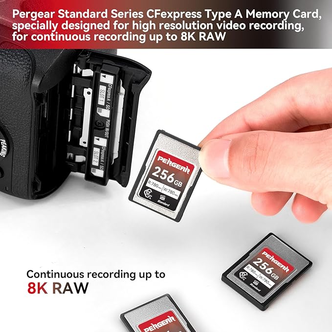 Pergear Upgraded 256GB CFexpress Type A Memory Card, Up to 780MB/s Read Speed & 780MB/s Write Speed for 4K 120P,8K 30P Recording, for Sony Alpha & FX Cameras, 2-Pack (Upgraded Version VPG200)