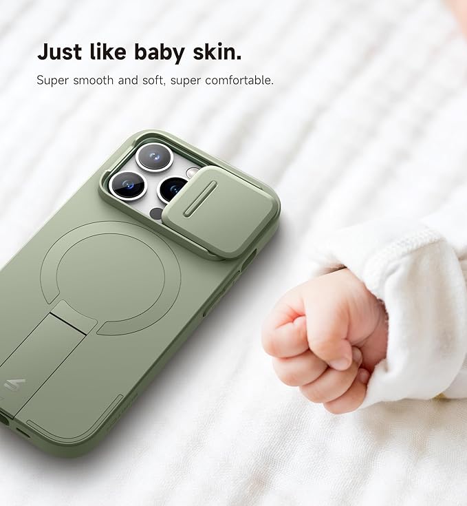 SURITCH for iPhone 14 Pro Case with Magnetic Camera Slide Cover and Adjustable Kickstand, Compatible with MagSafe, Shockproof Bumper Case Slim Protective Cover for iPhone 14 Pro 6.1 Inch, Green