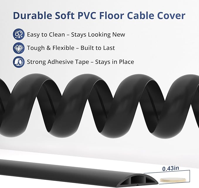 ZhiYo 5.6ft Cord Covers for Wires on Floor, Cord Hider Floor Hide Extension Cords, Soft PVC Cable Cover Cable Protector, Wire Cavity W0.62in H0.31in, Gray Oak Wood