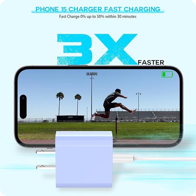 [3Pack] 20W USB C Fast Charger iPhone 16 Fast Charging, Apple 15 Charger Block 6ft C to C Long Charging Cable Cord for iPhone 16/16e/16 Pro/16 Pro Max/iPhone 15 Series/iPad Air/Mini(Pink+Blue+Purple)