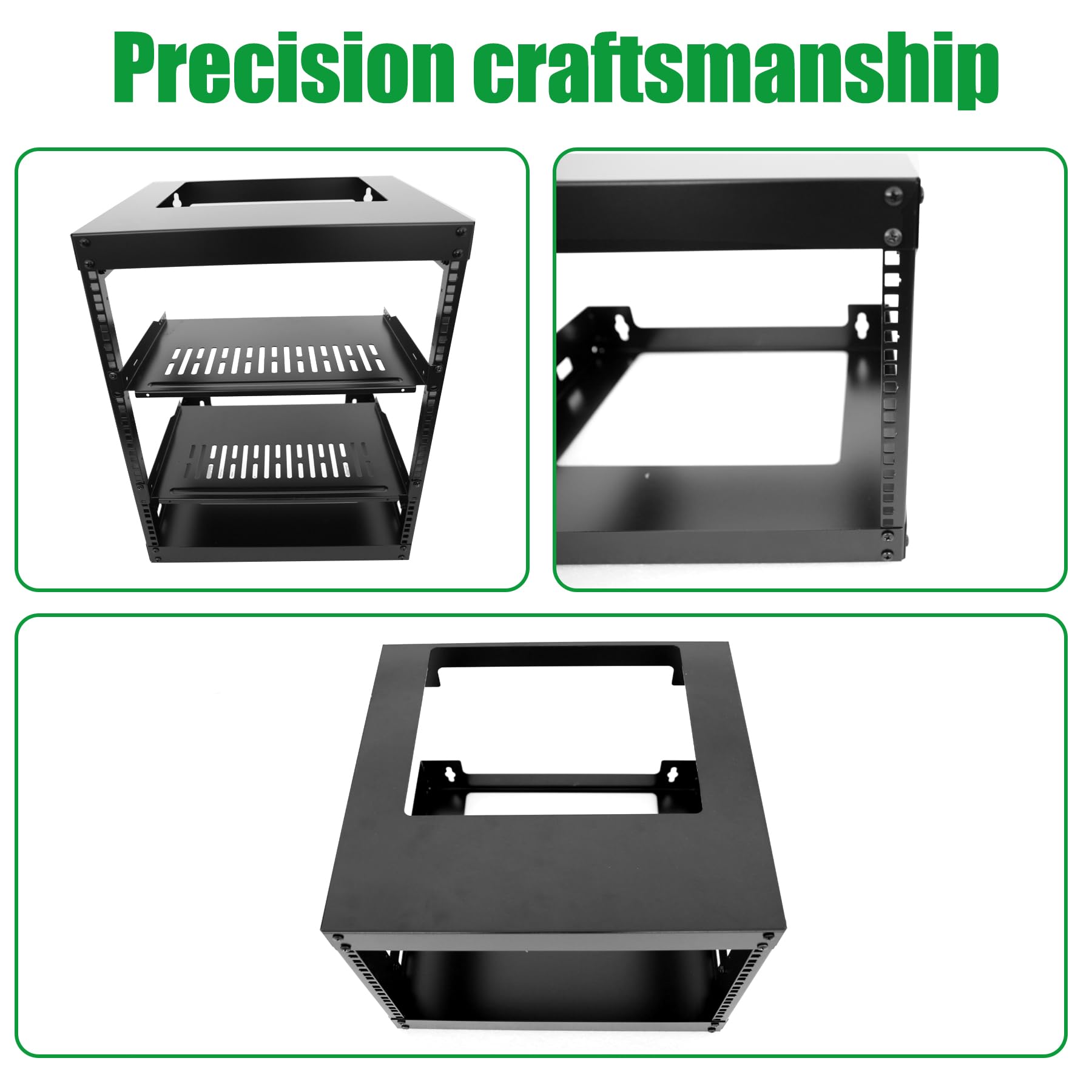 GlobalRack 15U Wall Mount Open Frame, 18" Depth, w/ 2X 1U Shelves