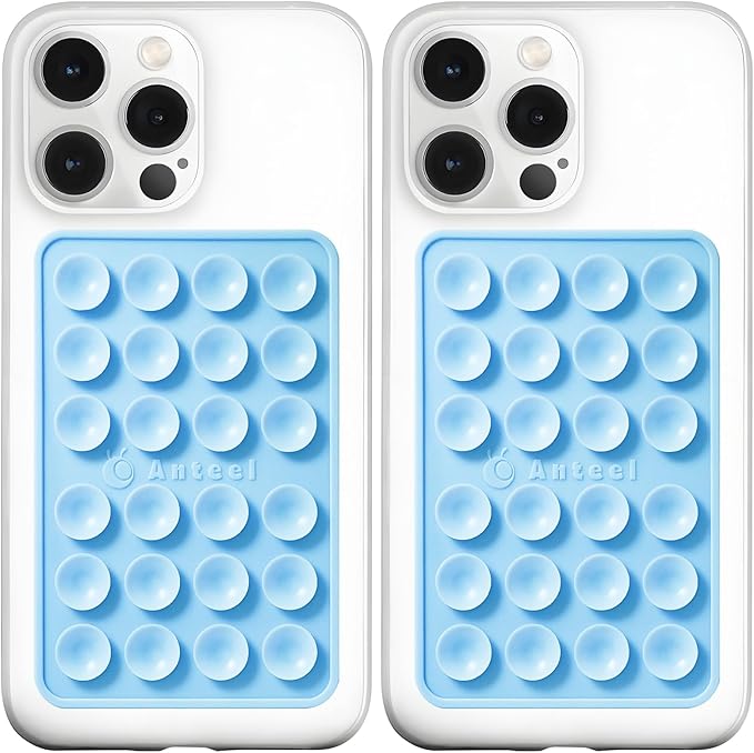 Anteel MAX Silicone Suction Phone Case Adhesive Mount, Upgraded Super Strong Grip, Durable, Easy to Use, Hands-Free Sticky Phone Holder for Selfies, Tiktok Videos, 2.56"x3.94" (LBL&LBL)