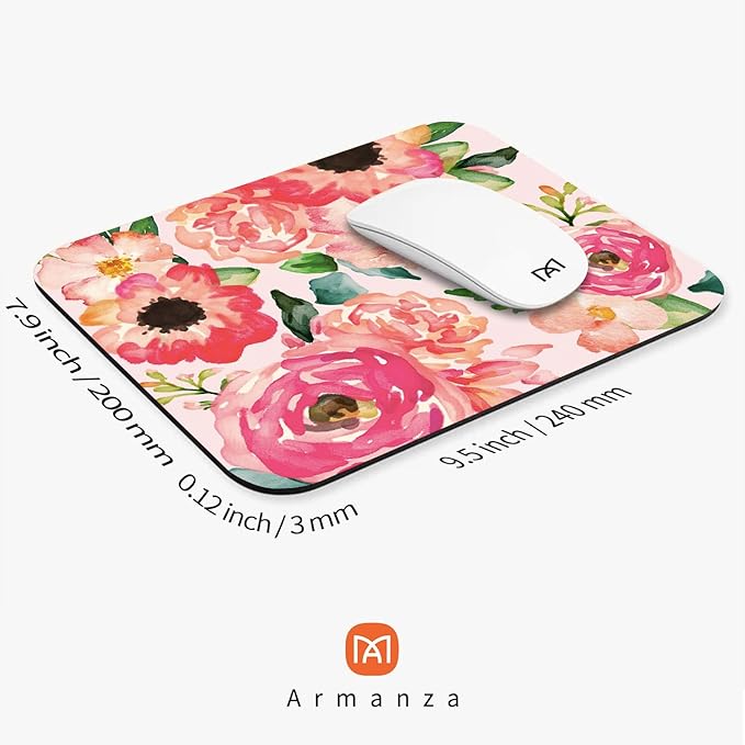 Square Mouse Pad Pink Watercolor Flower, Personalized Premium-Textured Custom Mouse Mat Design, Washable Mousepad Cloth, Non-Slip Rubber Base Computer Mouse Pads for Wireless Mouse