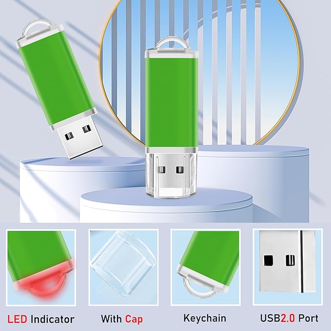 8GB USB Flash Drive 20 Pack Nicepicten Bulk USB 2.0 Thumb Drives 20Pack Metal Jump Zip Drive Memory Stick Pendrive Memoria USB 8 GB with 20PCS Lanyard Label - Green 20 X 8GB Flash Drives Bulk