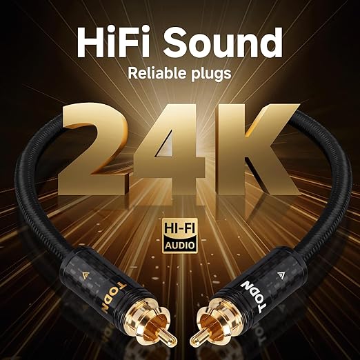 TODN RCA Cables Audiophile Male to Male HiFi RCA Stereo Audio Cable for Car, Home Systems (10 ft/3m, 1 Pair)