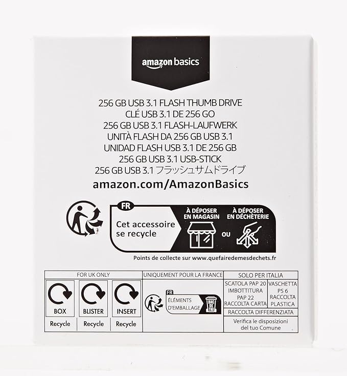 Amazon Basics 256 GB Ultra Fast USB 3.1 High Capacity Flash Drive for Data Transfer and Storage, Black